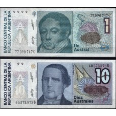 NOTAS - ARGENTINA - 2 DIFERENTES, papel moeda bancária, UNC