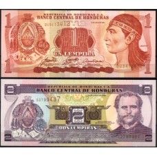 HONDURAS - 2 NOTAS DIFERENTES, papel moeda bancária, UNC